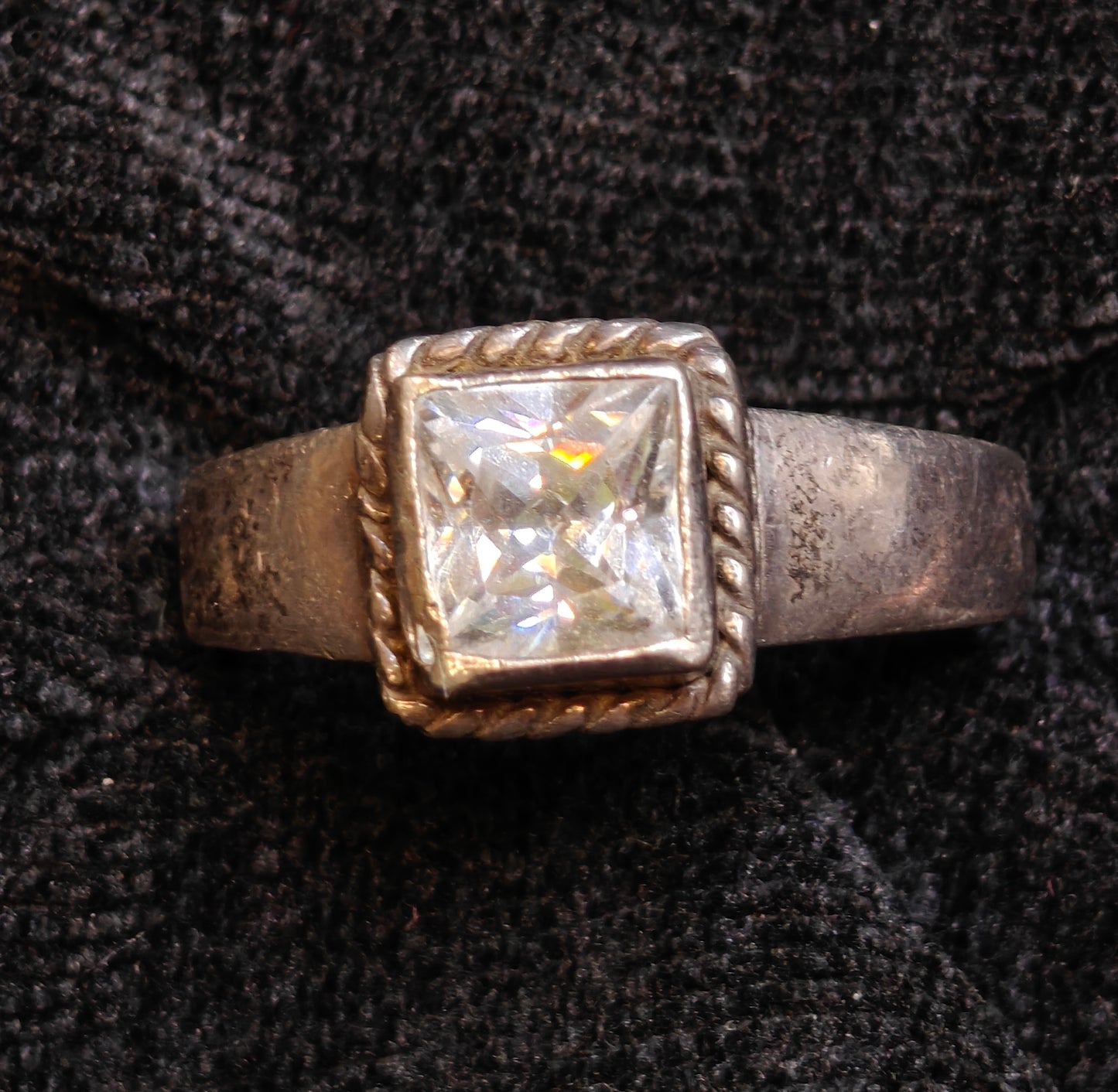 Glam Boho Fashion Cubic Zirconia Sterling Silver Rope Ring - Size 6.5