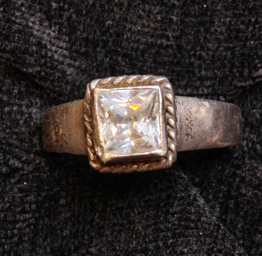 Glam Boho Fashion Cubic Zirconia Sterling Silver Rope Ring - Size 6.5