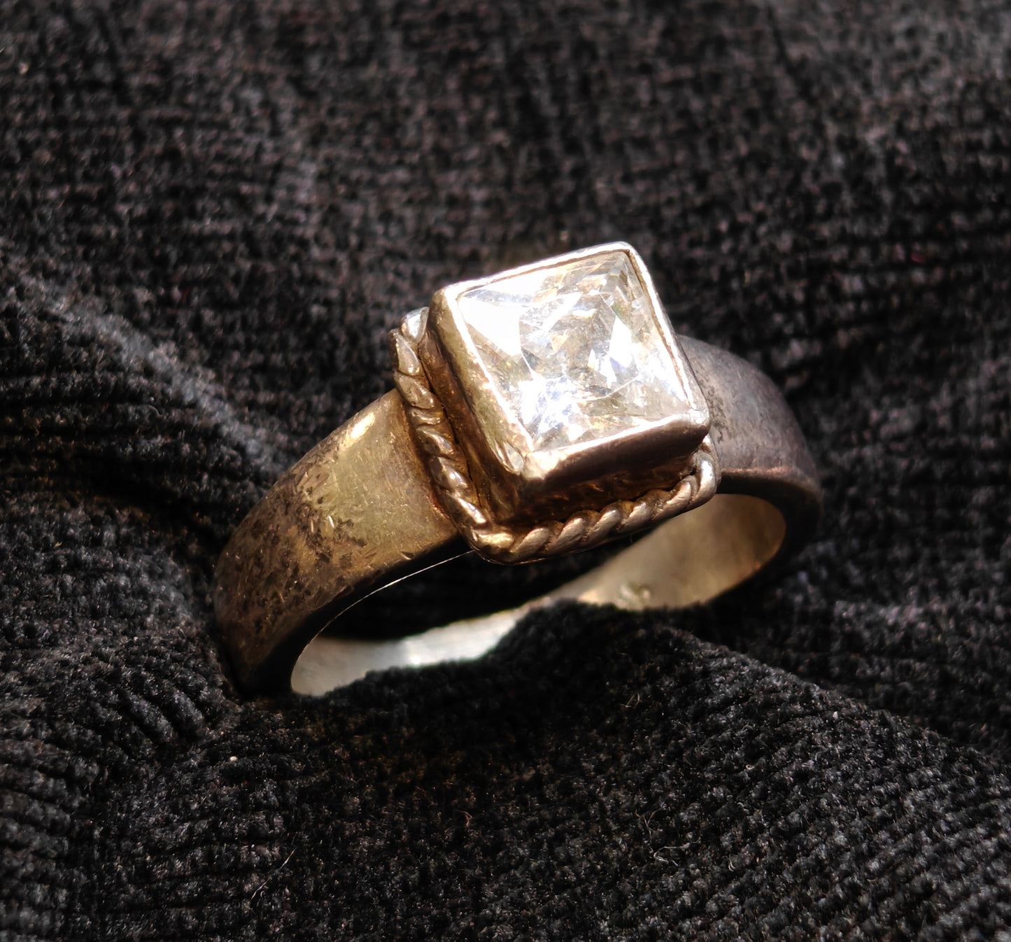 Glam Boho Fashion Cubic Zirconia Sterling Silver Rope Ring - Size 6.5