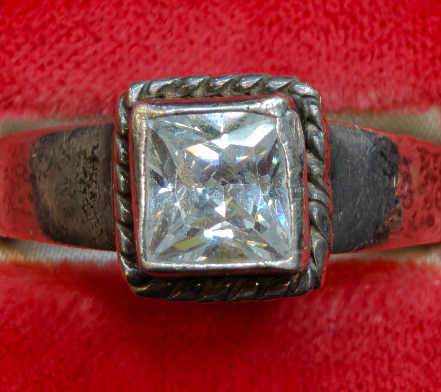 Glam Boho Fashion Cubic Zirconia Sterling Silver Rope Ring - Size 6.5