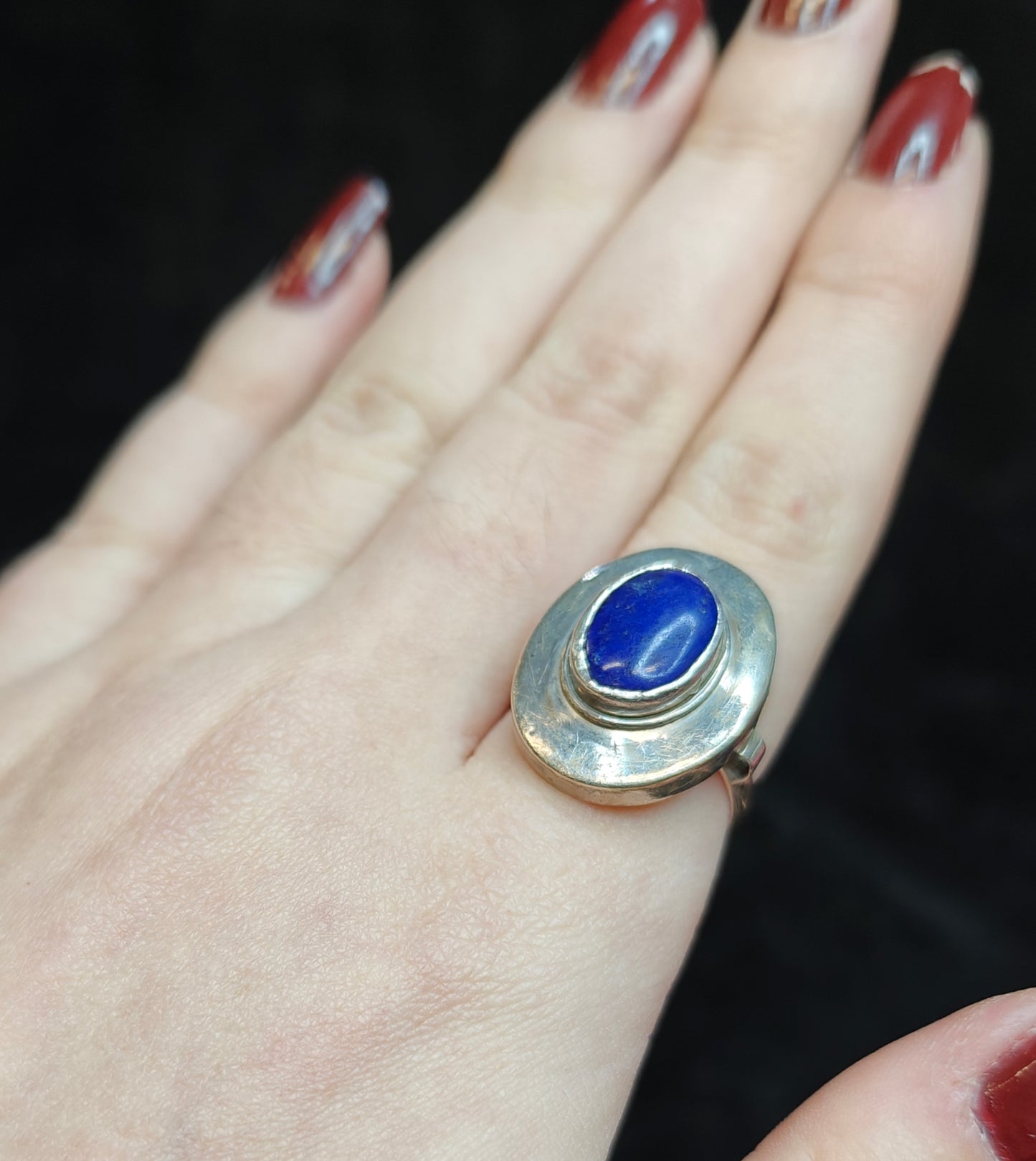 Natural Lapis Lazuli Vintage Ring - 925 Silver, Ladies - Size 8.5