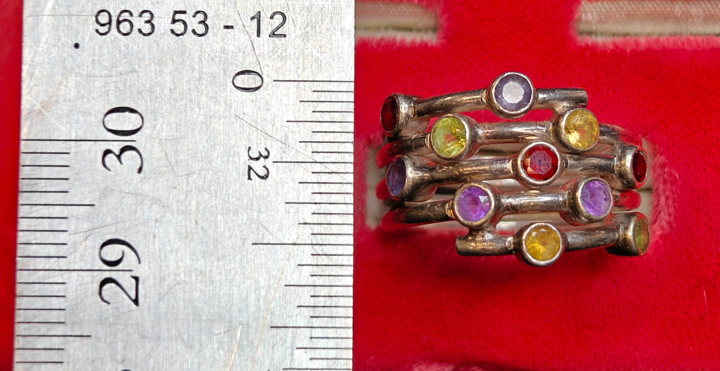 LAXMI 925 Silver Spiral Band Ring With 11 Separate Gemstone Settings - Size 7