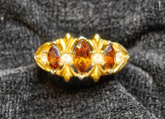 Vintage Coctail Ring with 3 Honey Colored Settings and 4 Austrian Crystals - Avon Ring