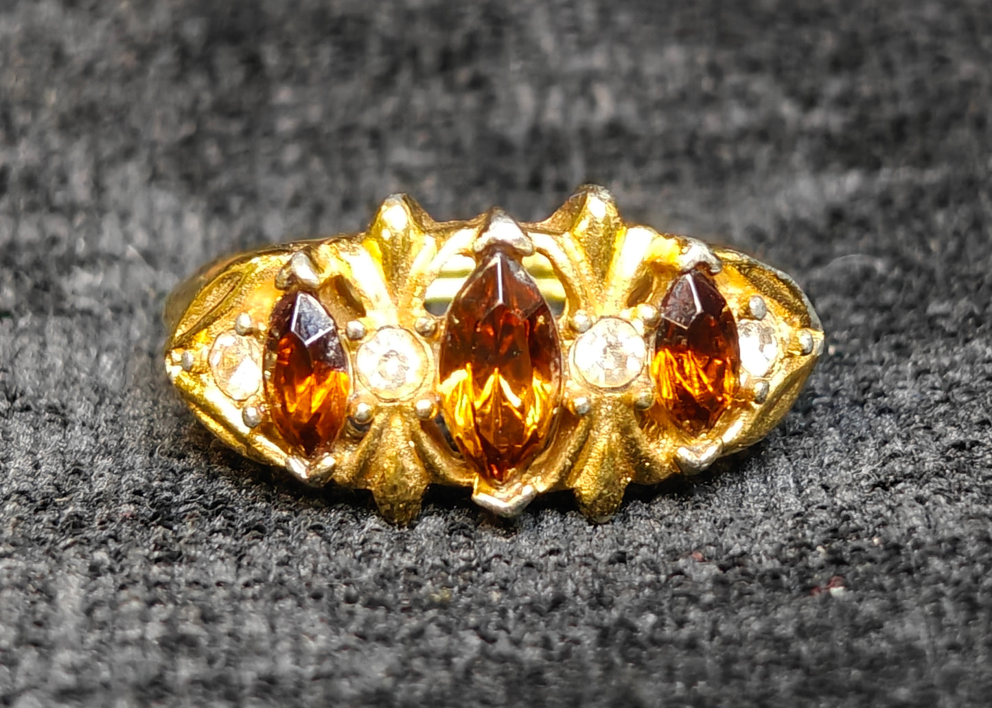 Vintage Coctail Ring with 3 Honey Colored Settings and 4 Austrian Crystals - Avon Ring
