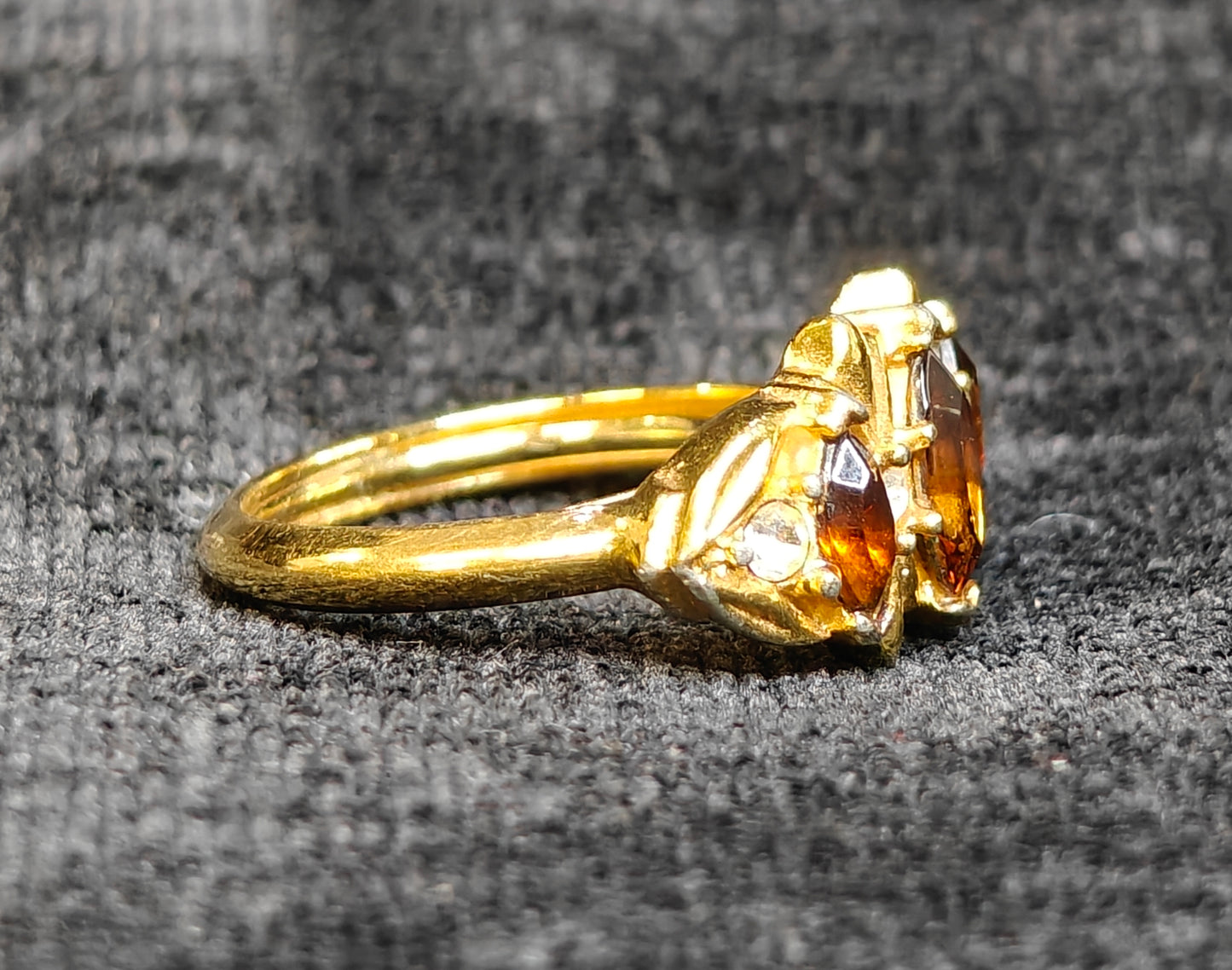 Vintage Coctail Ring with 3 Honey Colored Settings and 4 Austrian Crystals - Avon Ring