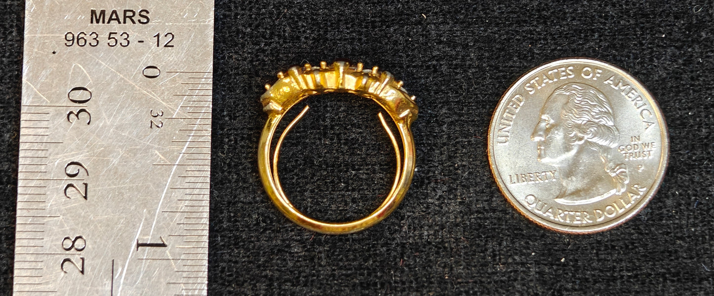 Vintage Coctail Ring with 3 Honey Colored Settings and 4 Austrian Crystals - Avon Ring