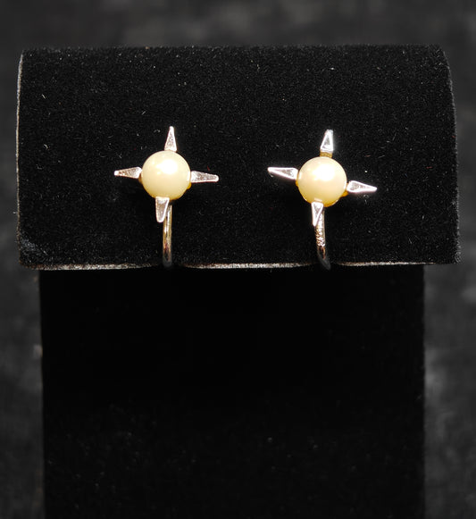 Cultured Pearl Sterling Silver Star Earrings