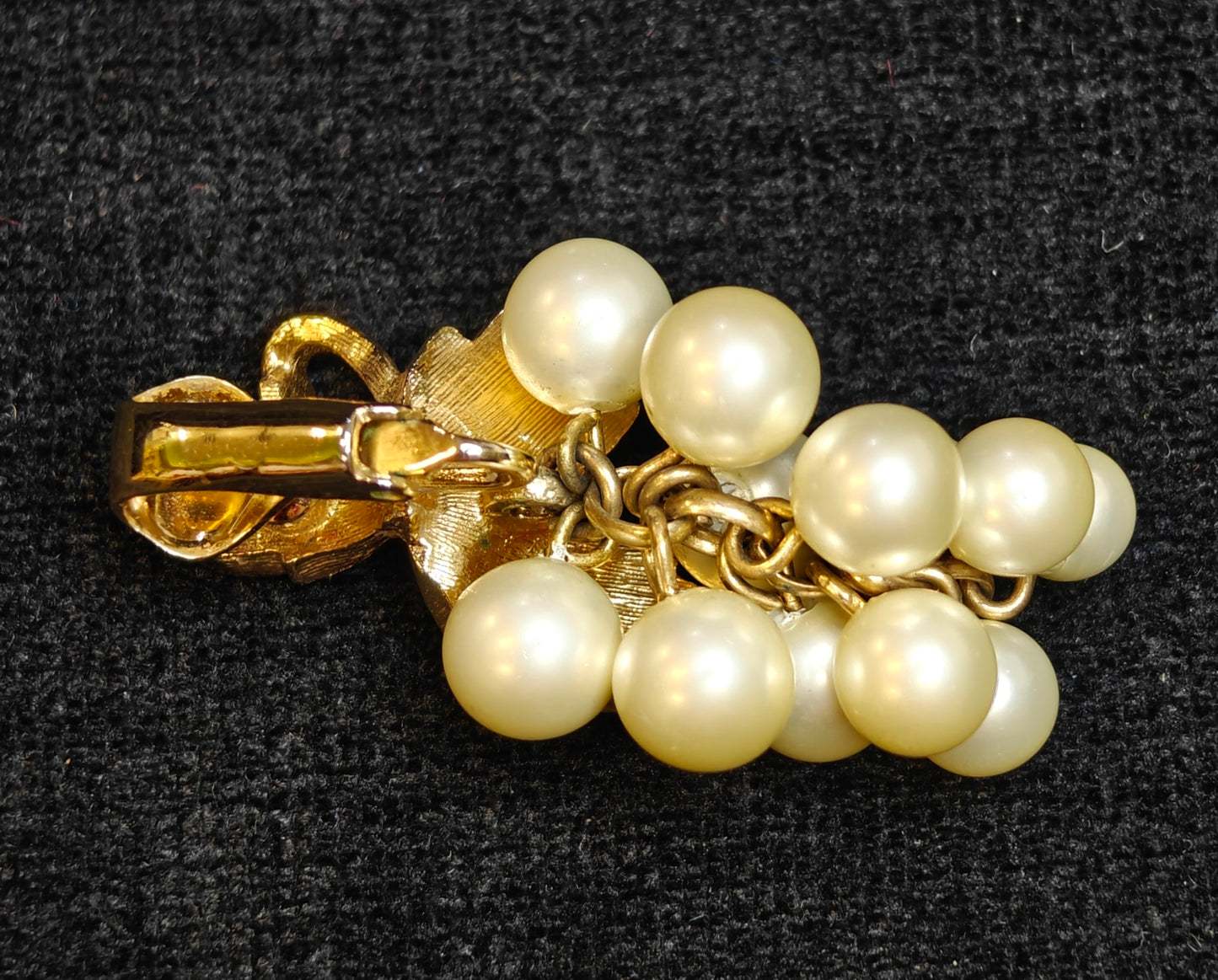 Fabulous Pearl and Crystal Vintage Clip-on Dangle Earrings - Grape and Leaf Design