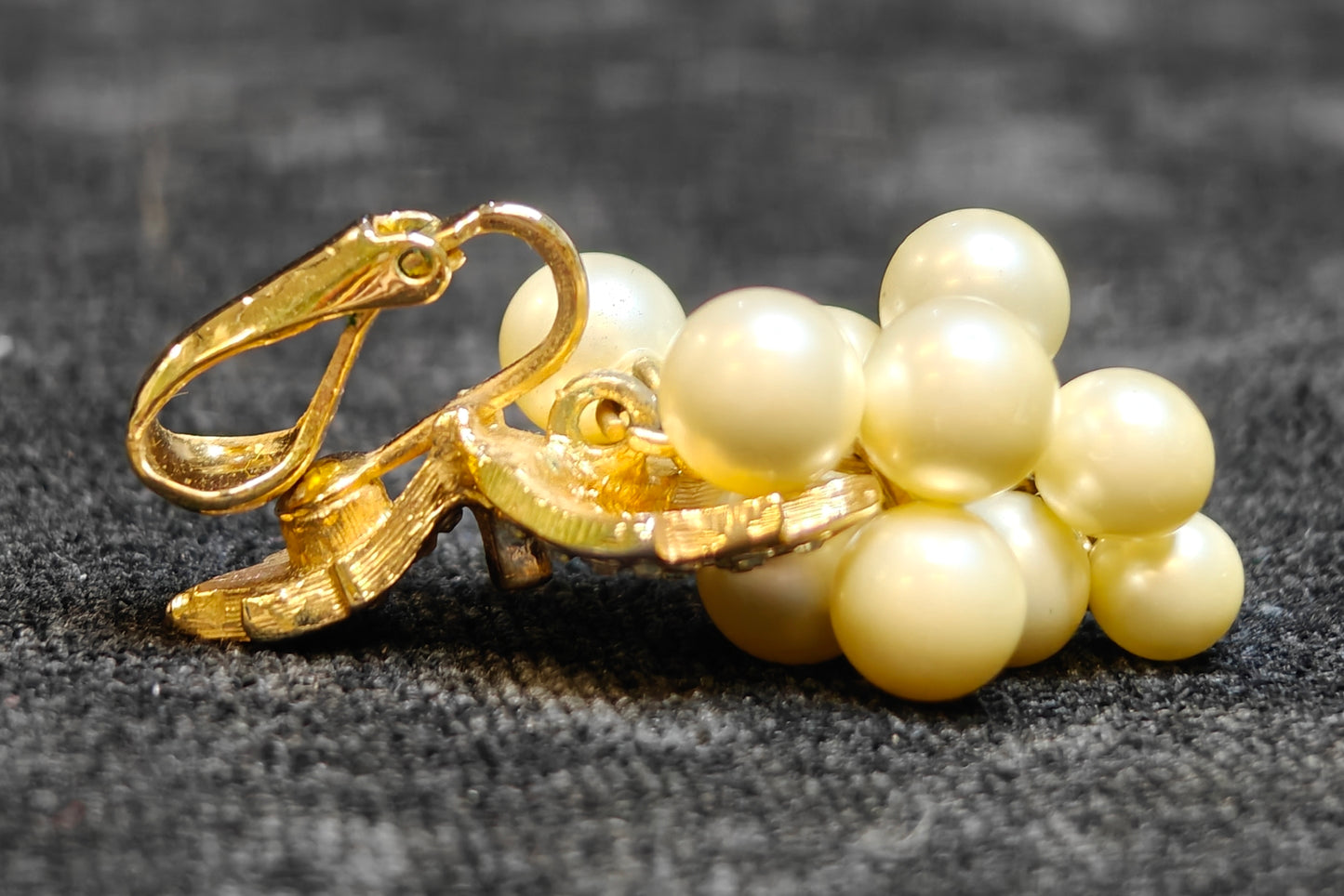 Fabulous Pearl and Crystal Vintage Clip-on Dangle Earrings - Grape and Leaf Design