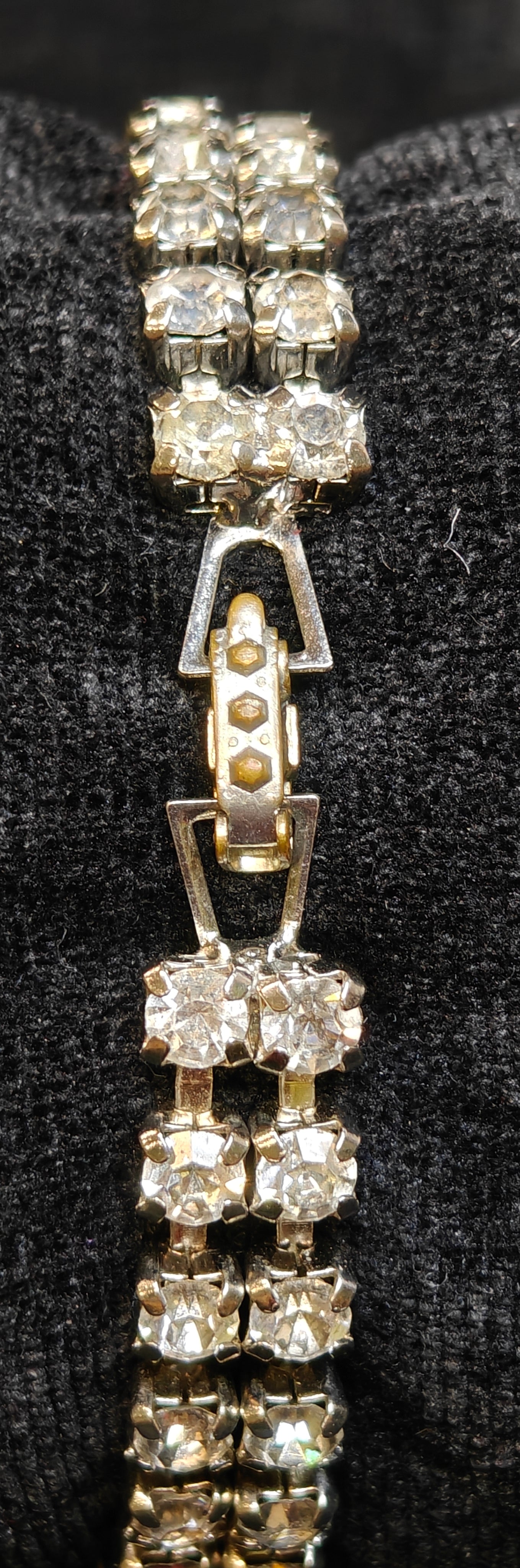 Double Strand Crystal Rhinestone Bracelet With Large Diamond Shaped Center - Vintage 1950s - Great Bridal Jewelry