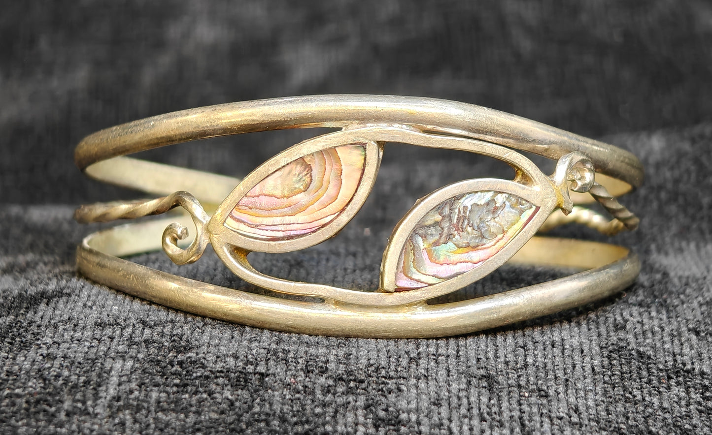 Alpaca Silver and Abalone Cuff Bracelet - Small Petite Size Jewelry - Seashell Jewelry