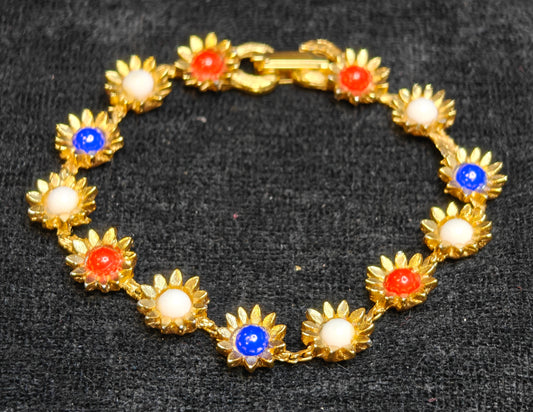 Floral Red, White, and Blue Bracelet - Perfect Election Day or Independence Day Accessory (Z)