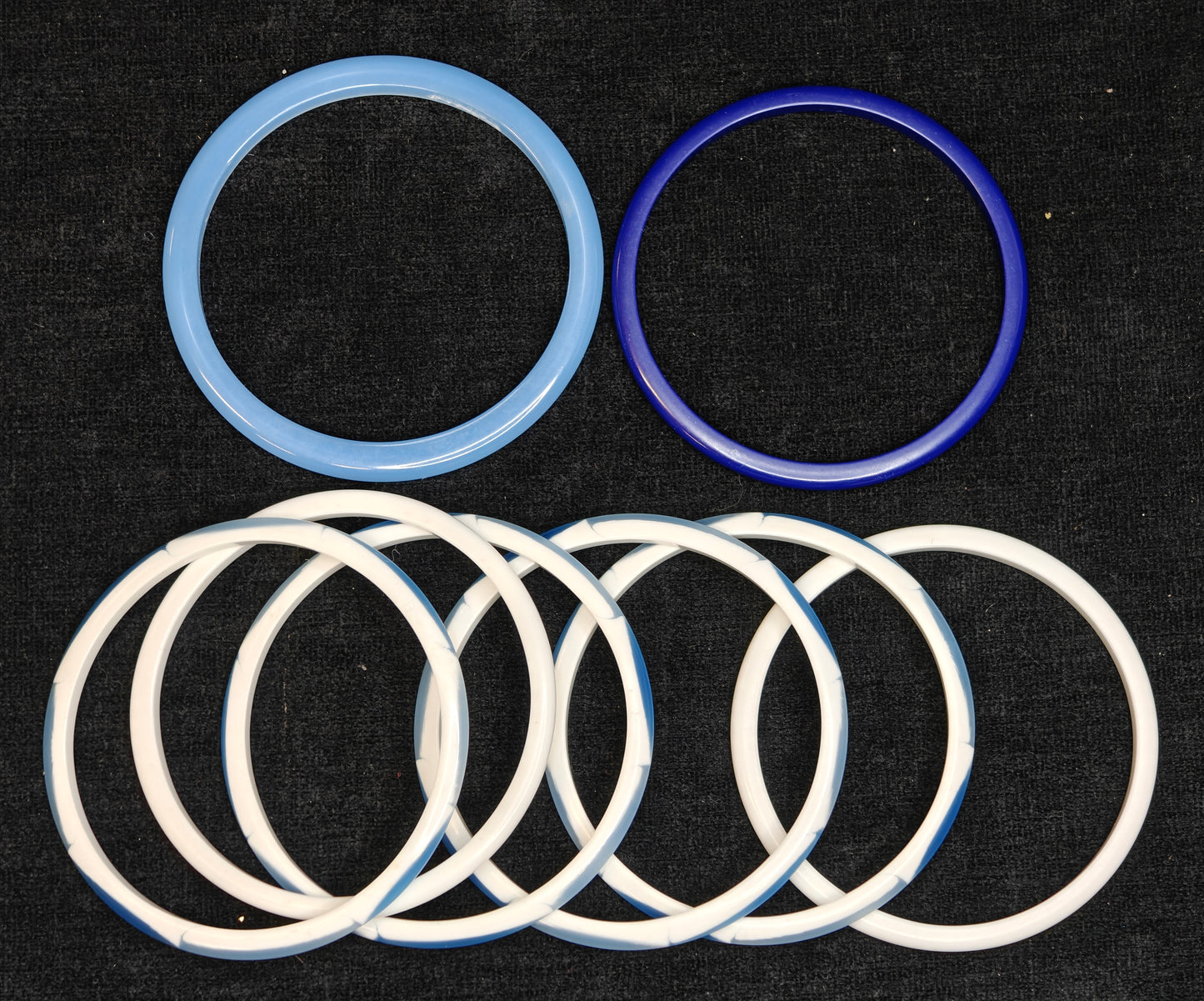 Eight Plastic Blue and White Bangles