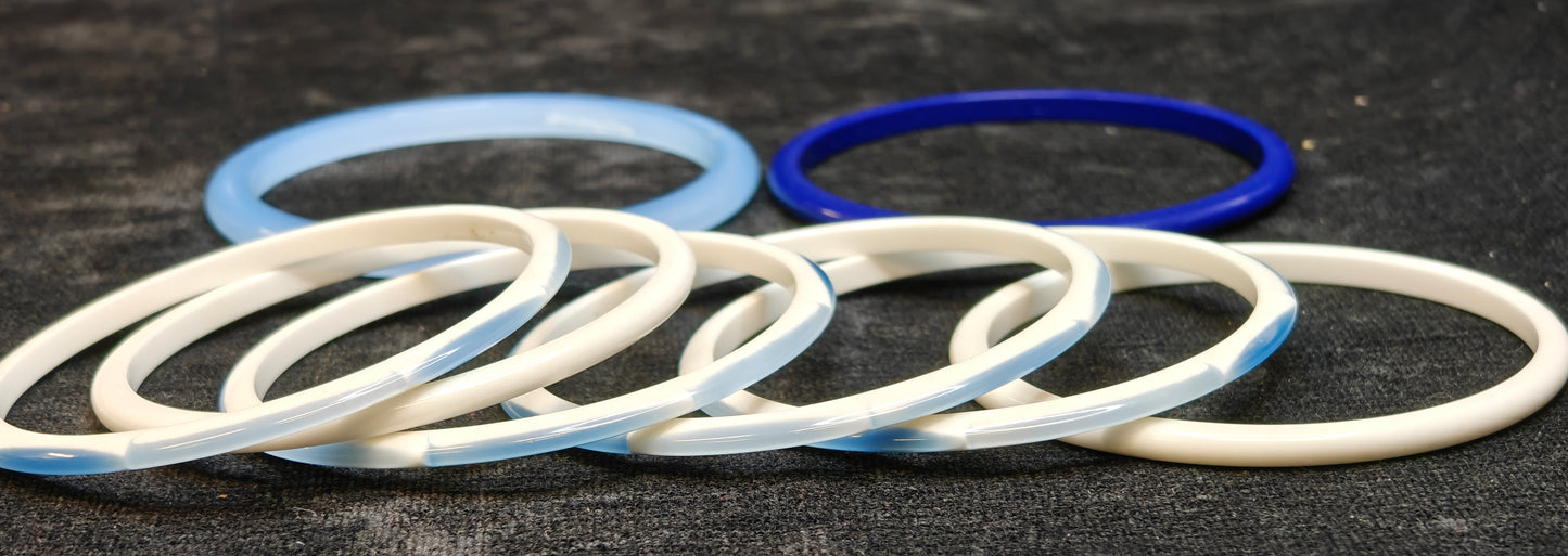Eight Plastic Blue and White Bangles