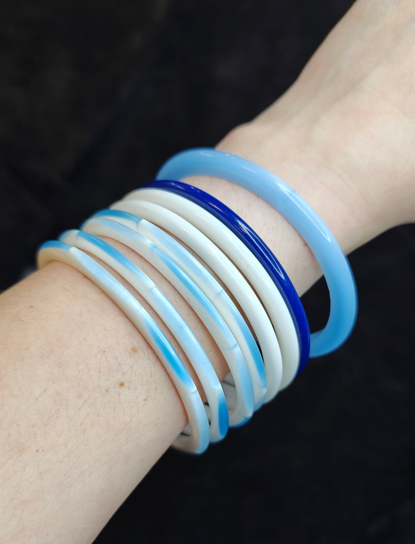 Eight Plastic Blue and White Bangles