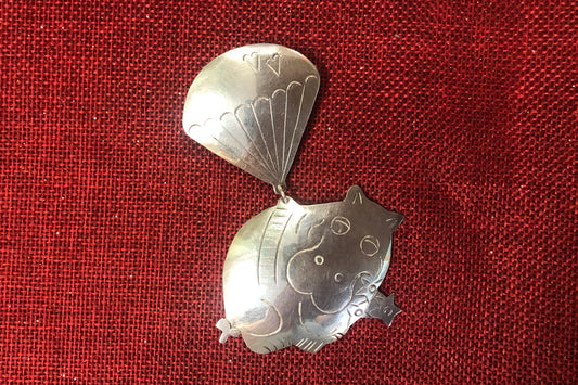 Unique Hippo And Balloon Mexico Silver Taxco 925 Brooch - Vintage