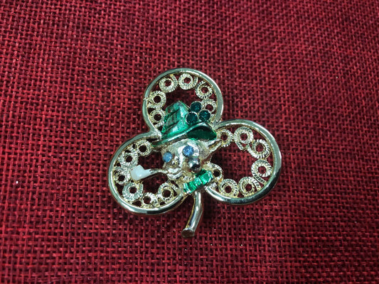 Leprechaun Clover Pin/Brooch Green and Gold