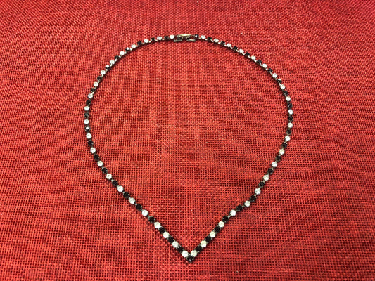 Black and White Rhinestone V-Necklace