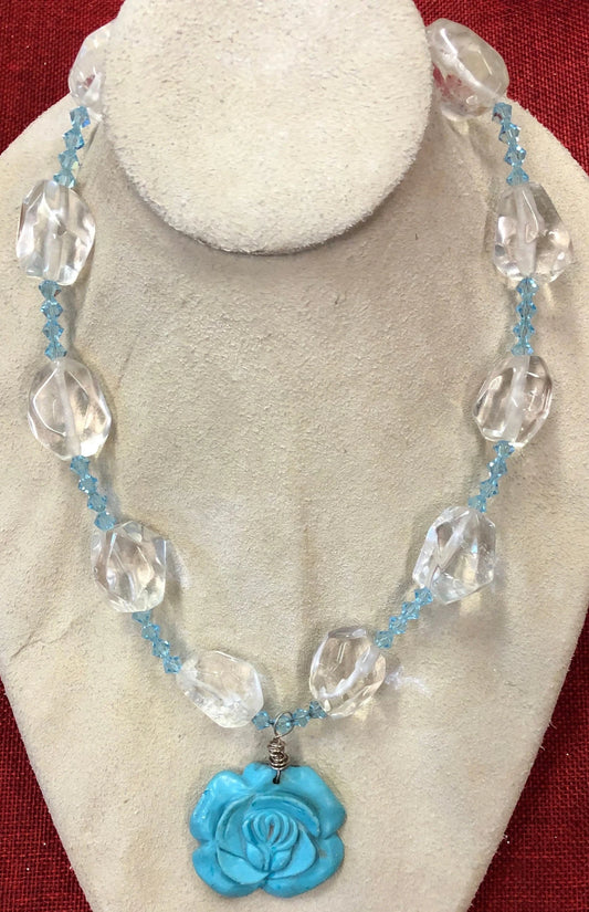 Something Blue Turquoise And Crystal Necklace - Vintage