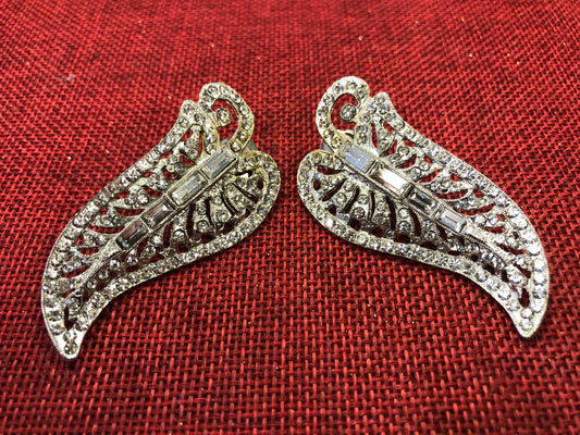 Leaf Earrings With Baguette And Cabochon Crystals