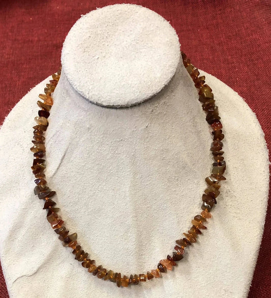 Carnelian Chip Bead Necklace - Red and Tan Agate - Vintage