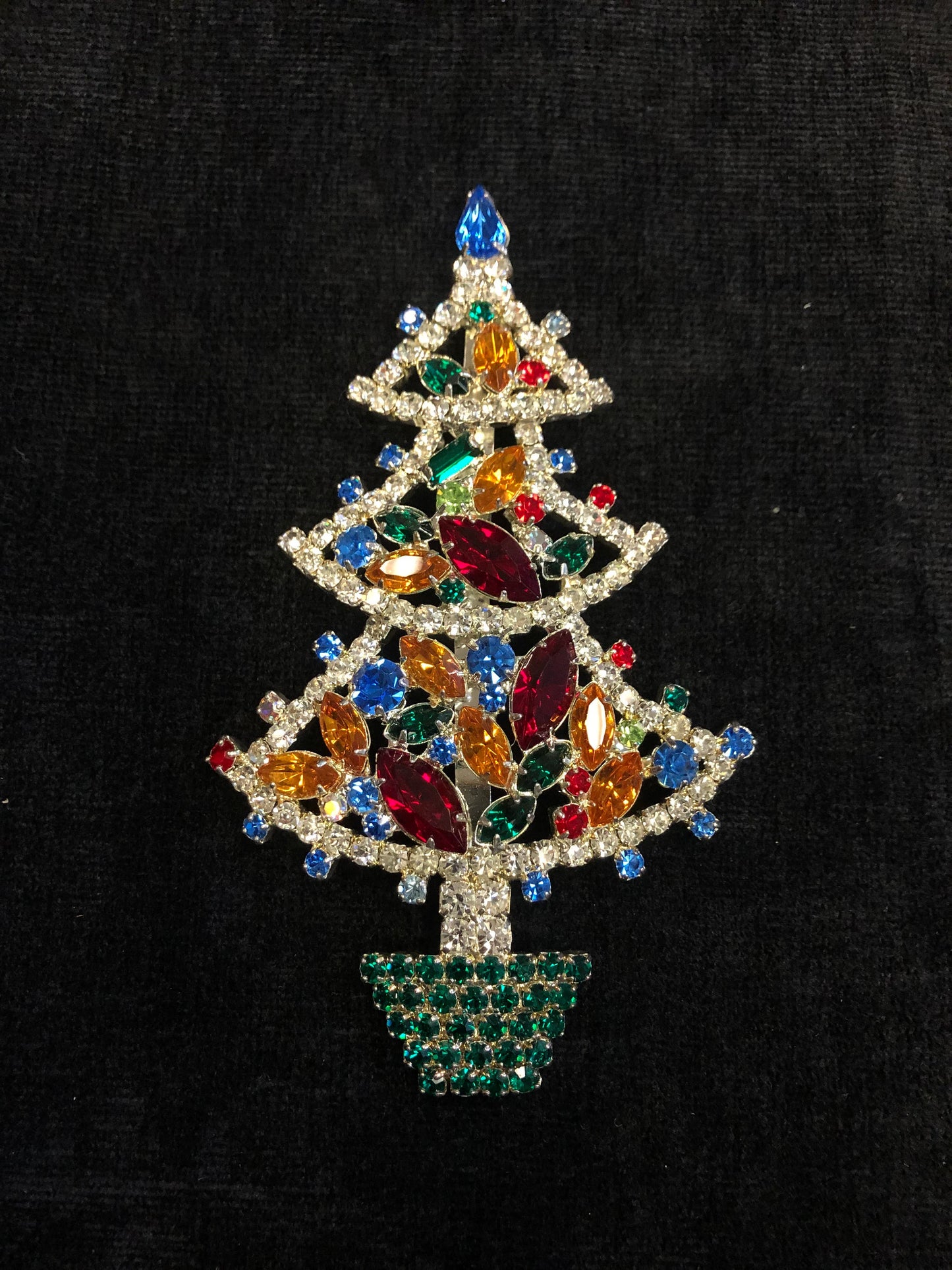 Crystal Christmas Tree Pin/ Brooch, Large, Colorful, and Vintage