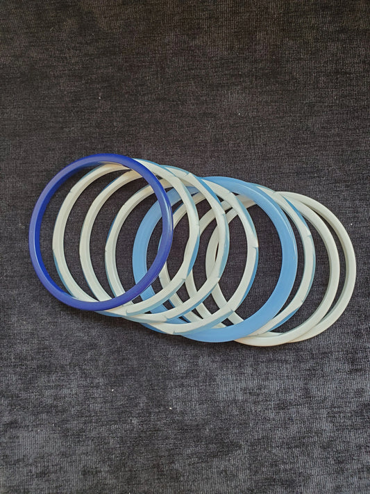 Eight Plastic Blue and White Bangles