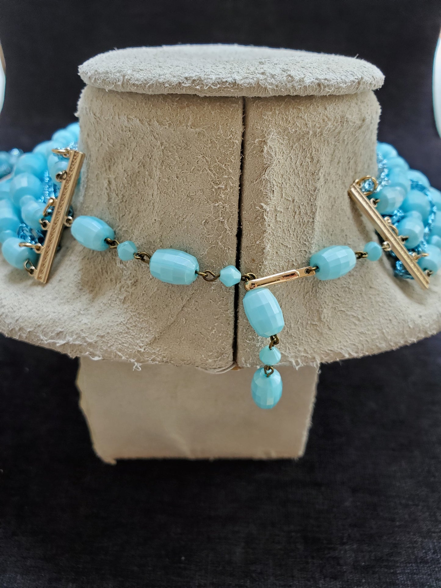 West Germany Blue Glass Beaded Set - 6 Strand Necklace and Matching Earrings