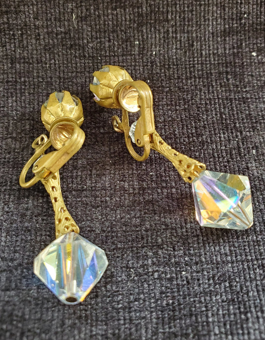 Crystal Dangle Clip-on Earrings, 1950s