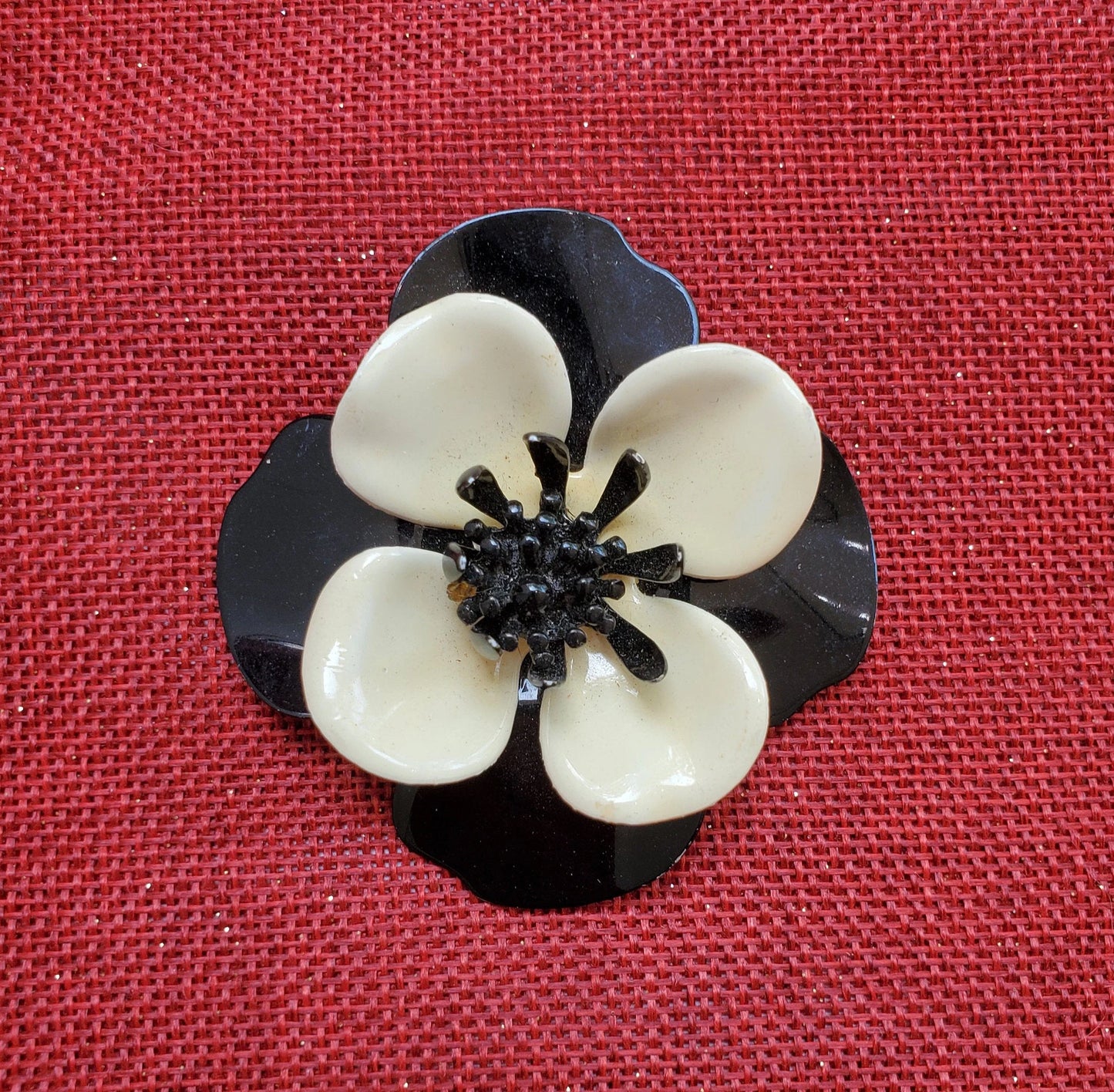 Joseph of Hollywood Celluloid Black and White Flower Pin/Brooch