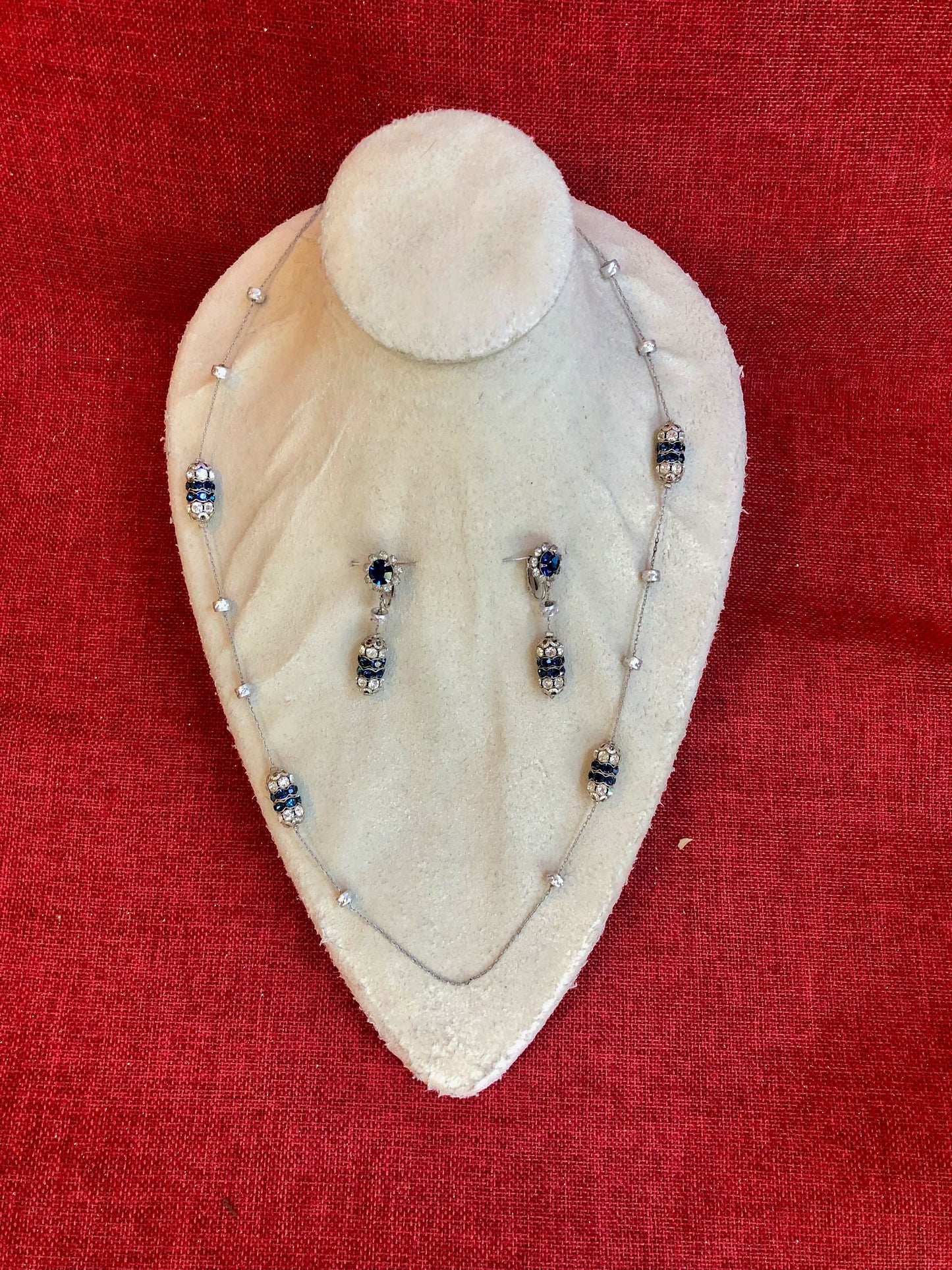 Alice Caviness Sapphire Crystal and Silver Roundels on Chain Necklaces with Dangling Earrings - Sold As A Set