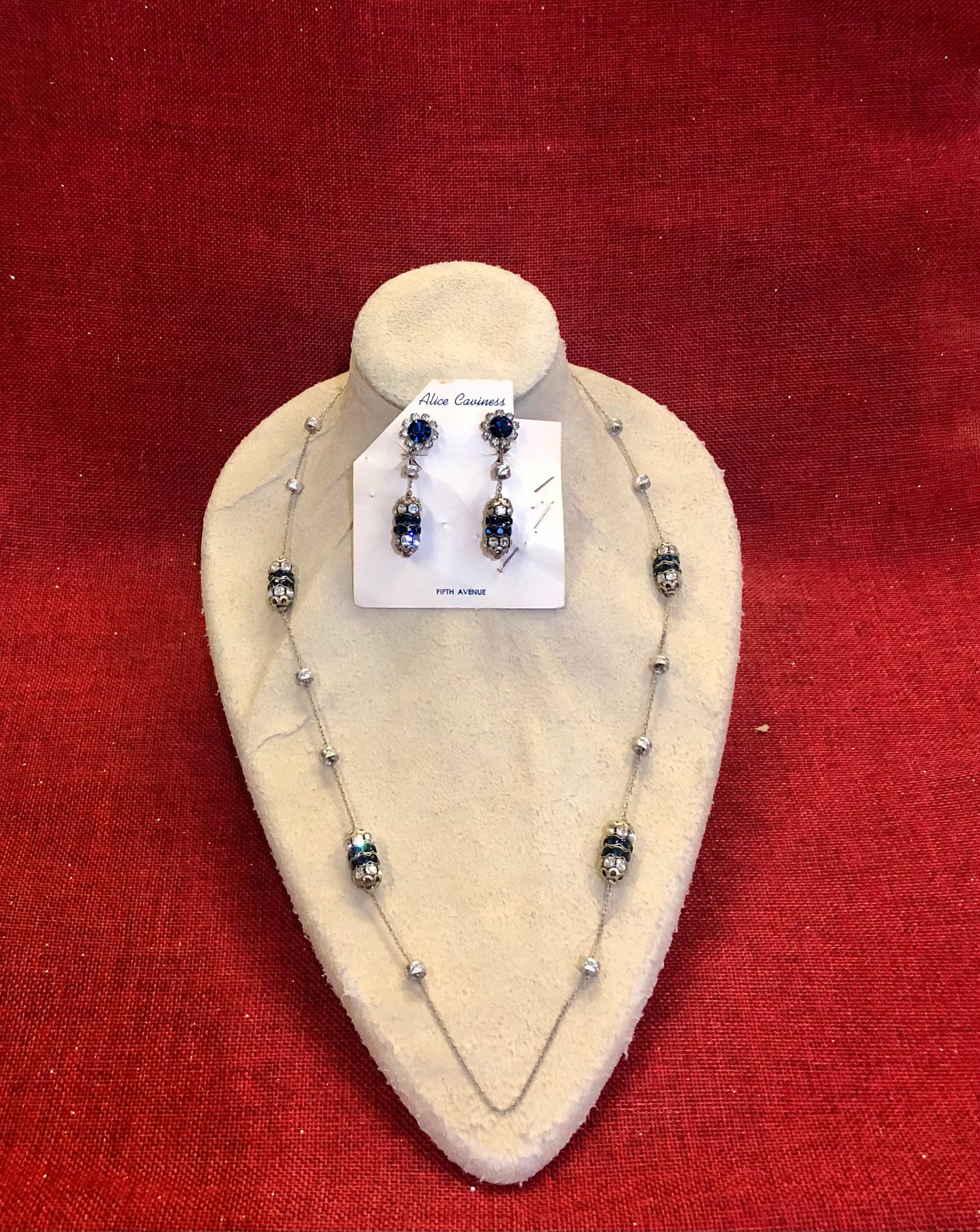 Alice Caviness Sapphire Crystal and Silver Roundels on Chain Necklaces with Dangling Earrings - Sold As A Set