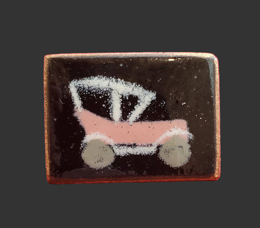 Pink Car Copper and Porcelain Enamel Cufflinks - Mid Century Modern