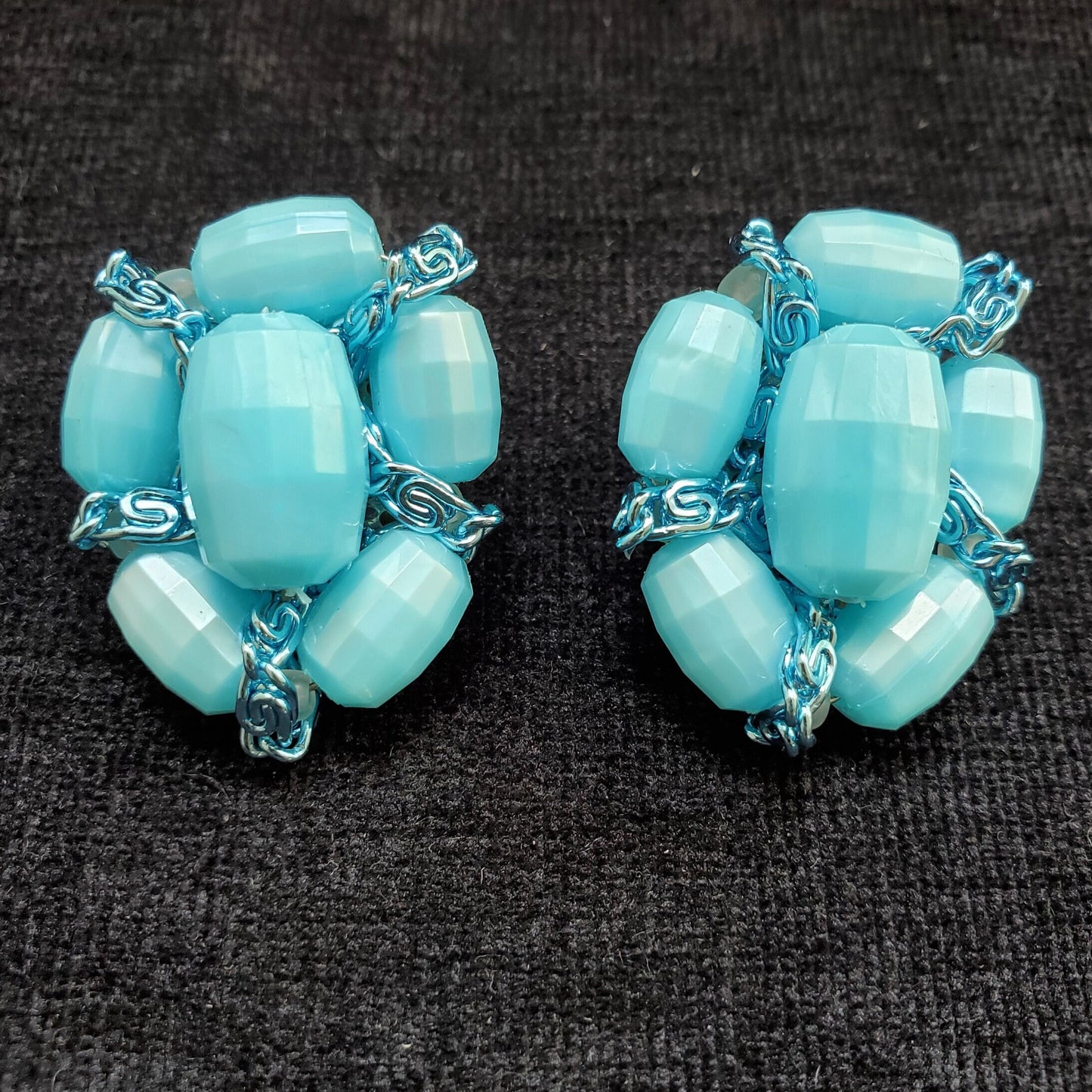 West Germany Blue Glass Beaded Set - 6 Strand Necklace and Matching Earrings
