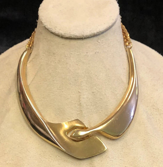 Large Contemporary Sculpted Brass Choker Necklace 1970s