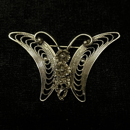 Beaucraft - Flower Body Butterfly Brooch/Pin - Sterling Silver