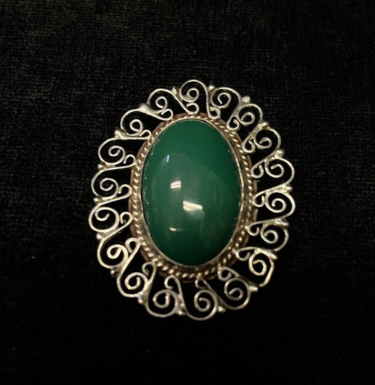 EME Green Stone Filigree Brooch/Pin and Pendant