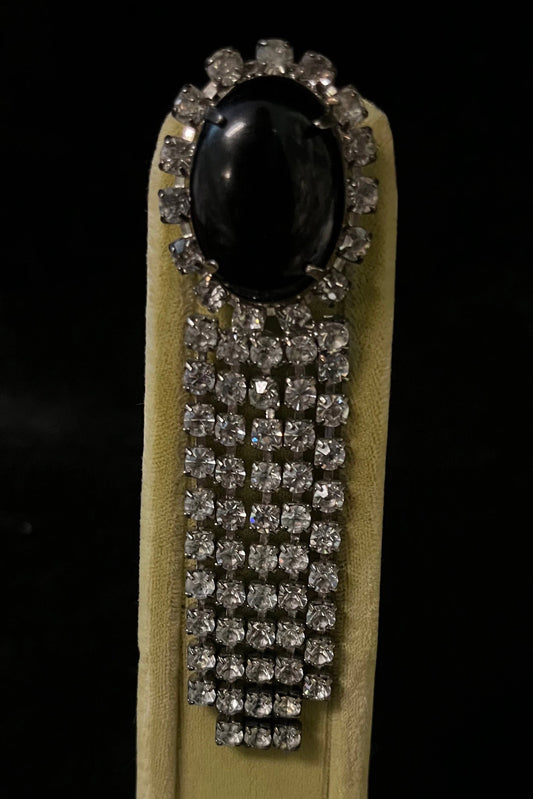Black Bakelite Brooch/Pin with Cascading Crystals