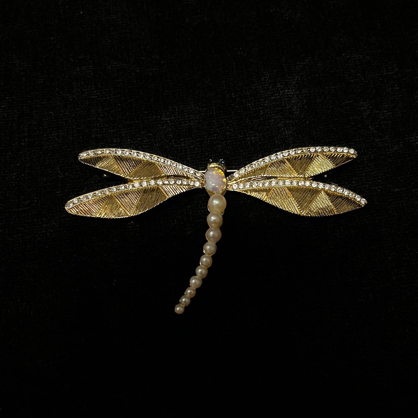 Carolee Gold Pearl Dragonfly With Austrian Crystal Edged Wings Brooch