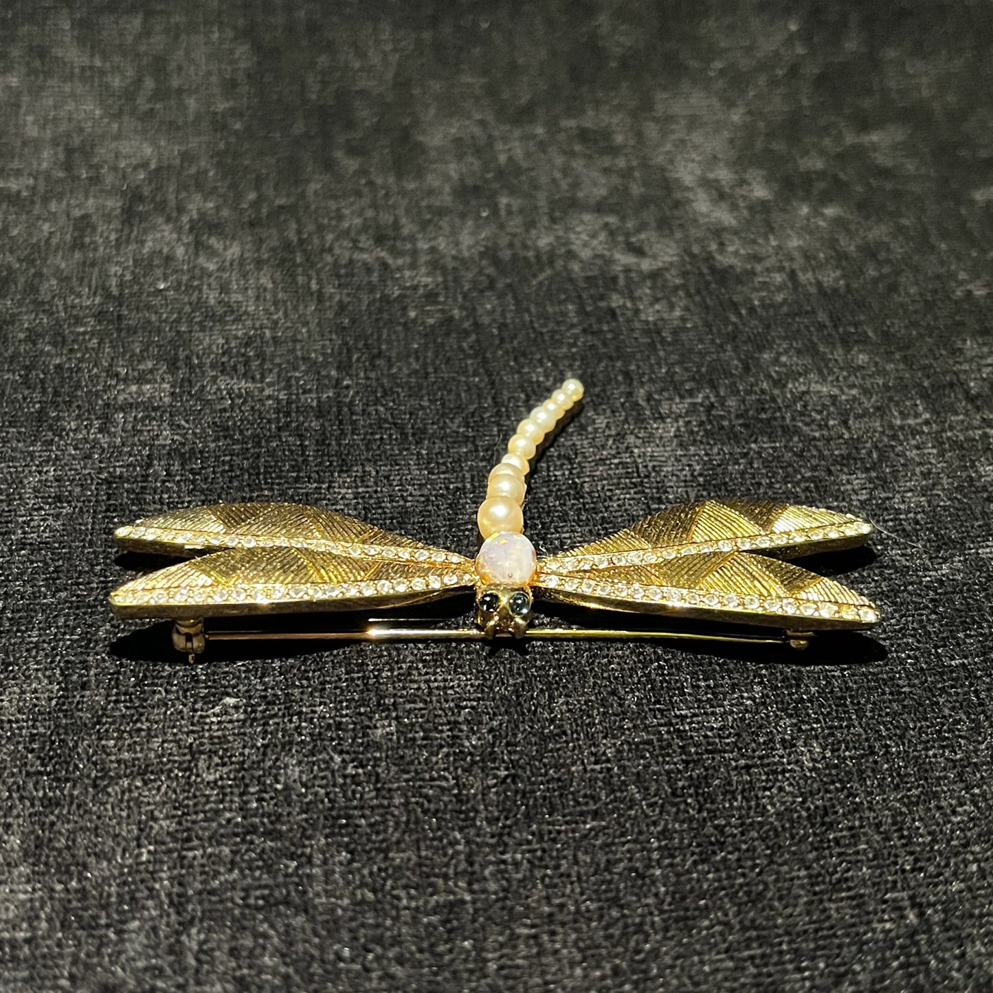 Carolee Gold Pearl Dragonfly With Austrian Crystal Edged Wings Brooch