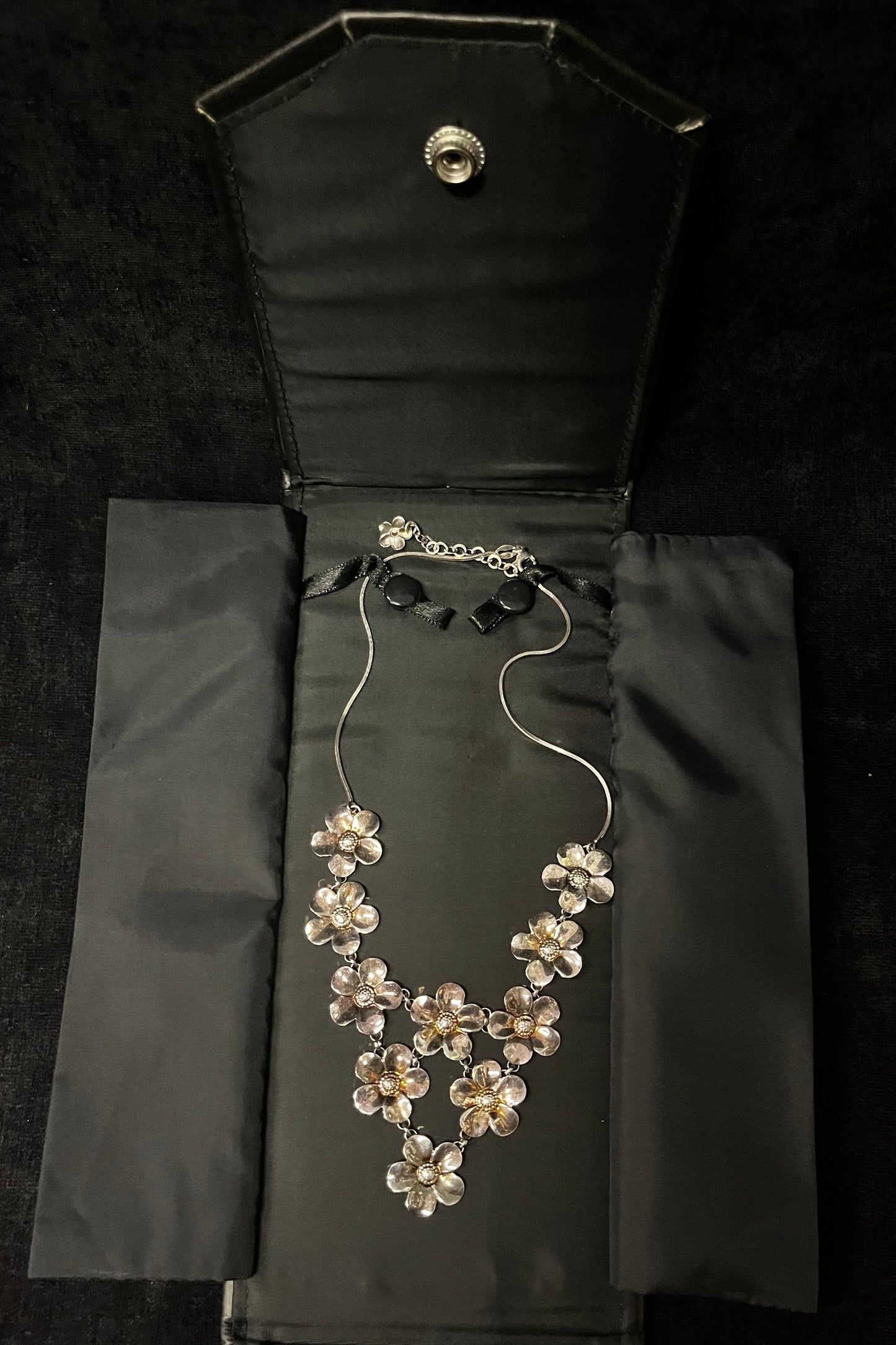 Paola Valentini Flower Bib Necklace - 925 Silver Necklace with a Copper Wash - Tiny Buds for Spring