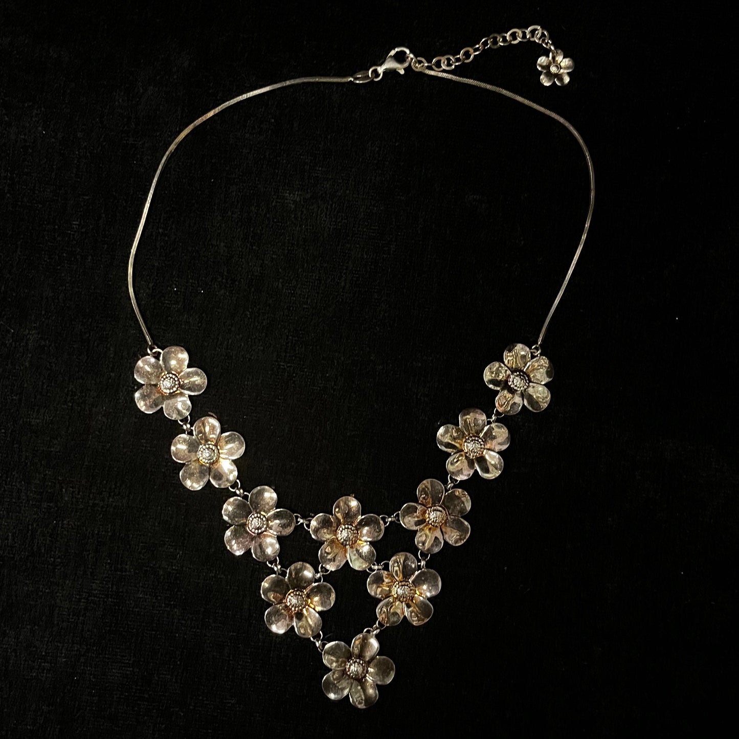Paola Valentini Flower Bib Necklace - 925 Silver Necklace with a Copper Wash - Tiny Buds for Spring