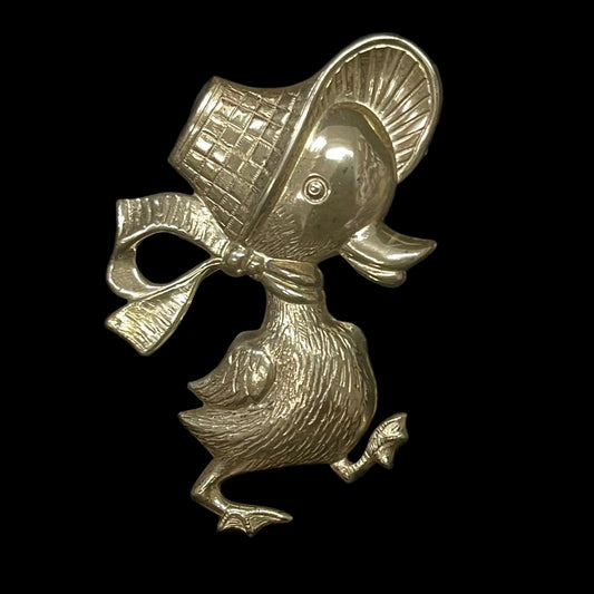 Sweet Duckling with Bonnet .925 Silver Brooch, Silverman Corp.