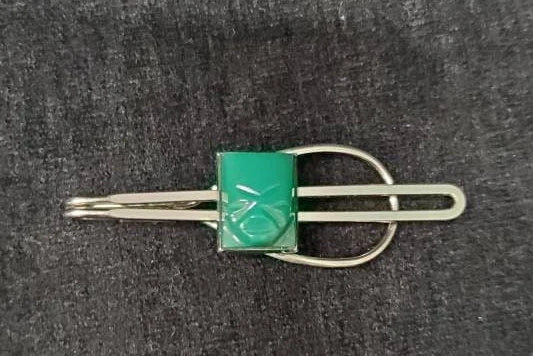 Carved Jade Mask and Silver Tie Clip - 1940s