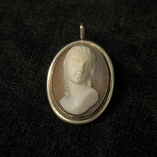 800 Silver (English) Carved Pink Shell Cameo Pendant and Brooch/Pin