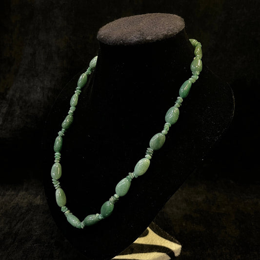 Jade Stone Matinee Length Necklace - Varied Size Jade Stones