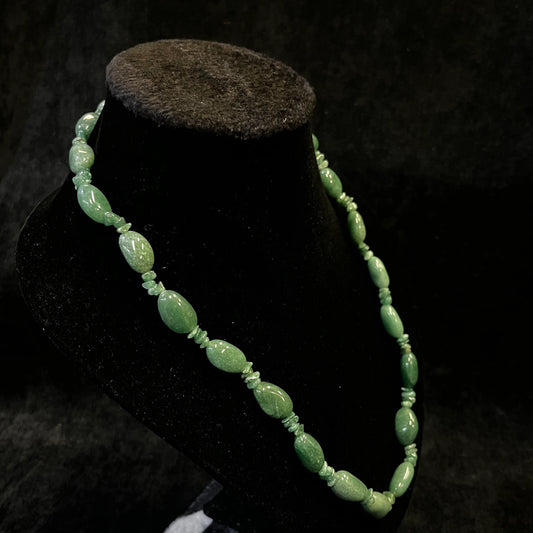 Jade Stone Matinee Length Necklace - Varied Size Jade Stones