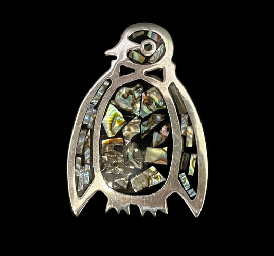 Taxco Sterling Silver Shell Penguin Pin/Brooch - 925 Silver Mexico