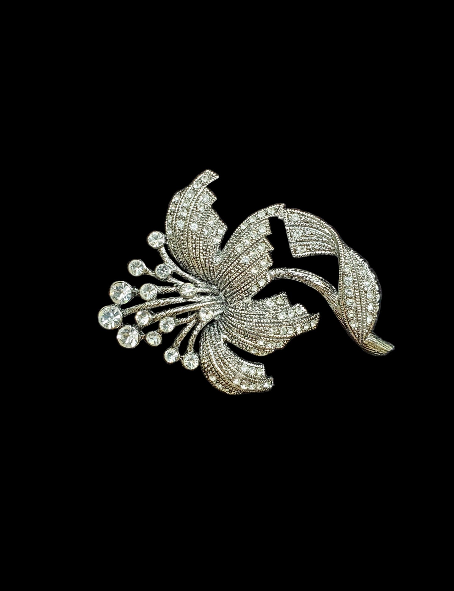 Spectacular Lilly Flower Brooch in Crystal and Silver - Vintage Art Deco Brooch Vintage 1930s Jewelry
