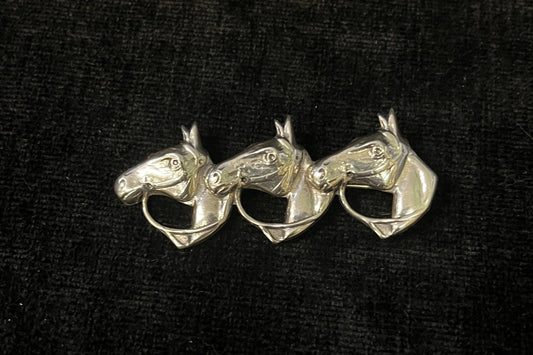 Horse Head Brooch, 3 Heads in Row, Sterling Silver Vintage Pin/Brooch